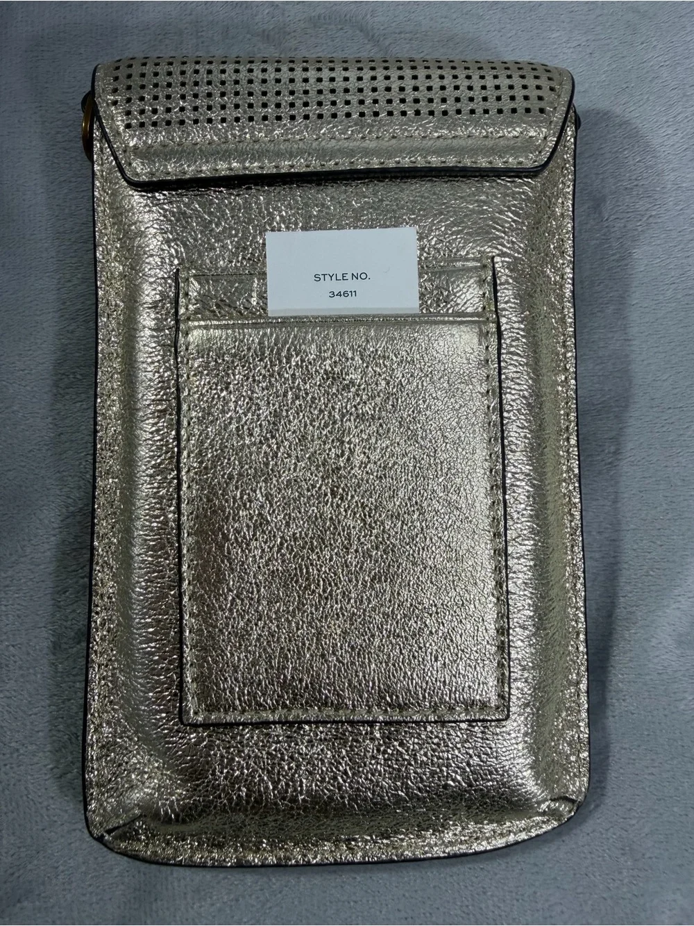 Tory Burch Metallic Perforated Phone Crossbody - Light Gold  Style: 34611
